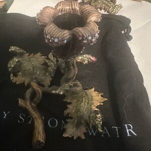 Jay Strongwater Bejeweled CandleHolder, Floral & Leaf Theme